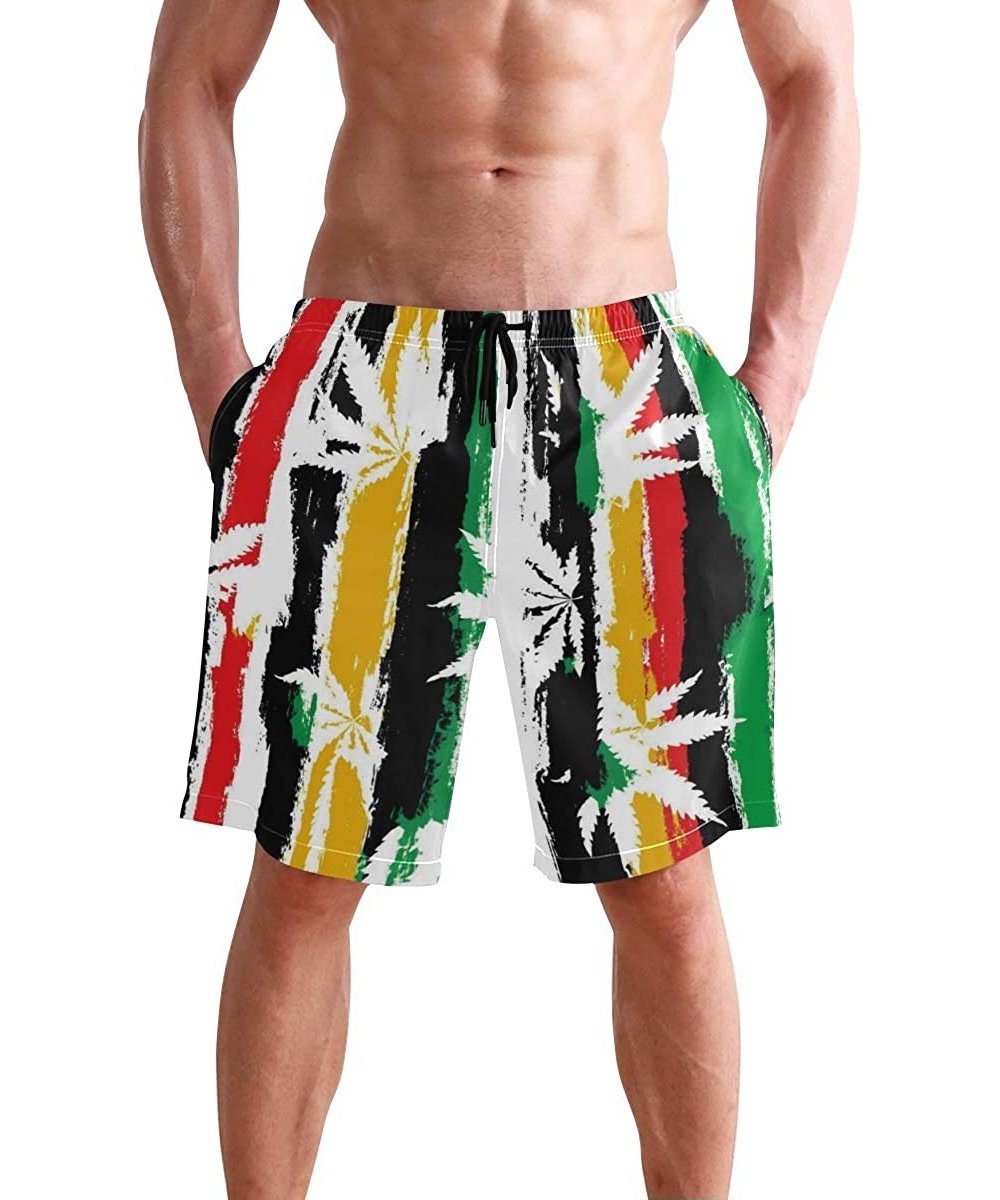 Board Shorts Alien Head Leaf Cannabis Weed Swim Trunks Summer Beach Shorts Pockets Boardshorts Men Mesh Lining - Alien Head L...