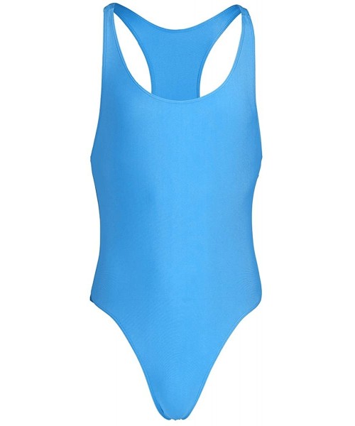 Racing Men's Racer Back Wresting Singlet Bodysuit Mankini Gymnastic Jumpsuit Underwear Swimwear - Sky Blue - C018IU0ITXG