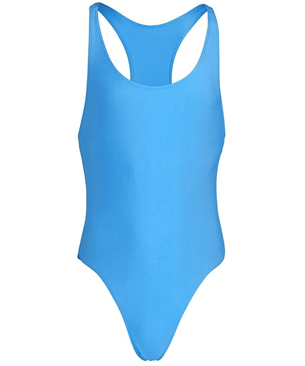 Racing Men's Racer Back Wresting Singlet Bodysuit Mankini Gymnastic Jumpsuit Underwear Swimwear - Sky Blue - C018IU0ITXG