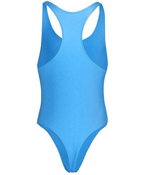 Racing Men's Racer Back Wresting Singlet Bodysuit Mankini Gymnastic Jumpsuit Underwear Swimwear - Sky Blue - C018IU0ITXG