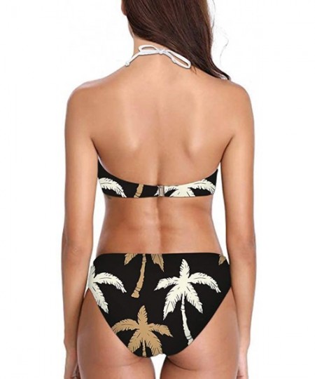 Sets Women's All Over Printing Bikini High Neck Halter 2 Piece Swimsuit - Palm Tree - 2013 - CC18QMDMTZA