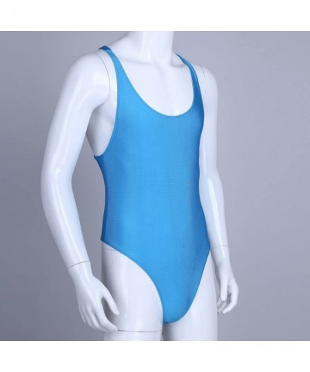 Racing Men's Racer Back Wresting Singlet Bodysuit Mankini Gymnastic Jumpsuit Underwear Swimwear - Sky Blue - C018IU0ITXG