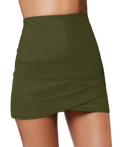 Tankinis Women's Pleated Swim Skirt Mid Waist Swimsuit Bottom Swimwear - Army Green - CN199LOTC5D