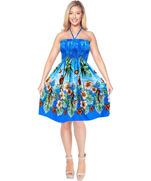 Cover-Ups Women's Midi Beach Tube Prom Party Cocktail Dress for Women Printed B - Summer Blue_g235 - CC12O5K53KO