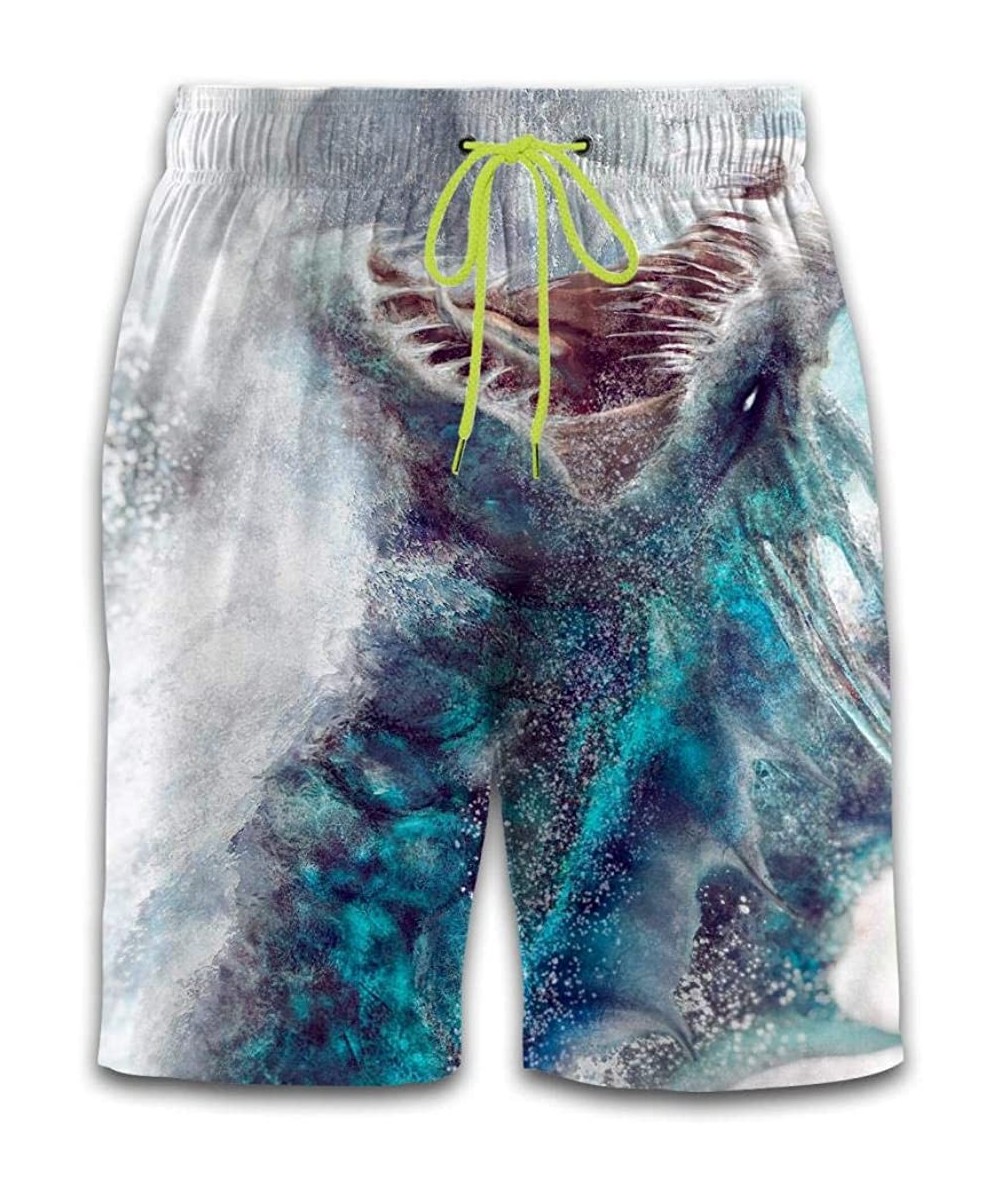 Board Shorts Men's Beach Shorts Blue Sea Waves Summer Loose Surf Shorts Swim Trunks - Angry Dragon - CD190G0U9WW