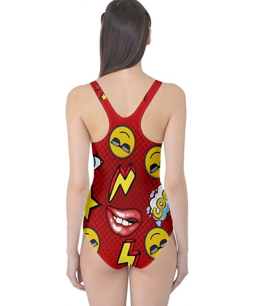 One-Pieces Womens Summer Vacation Holiday Pineapple Pop Art Lips Rock Triangles One Piece Swimsuit- X- Dark Red Emoji - CH184...