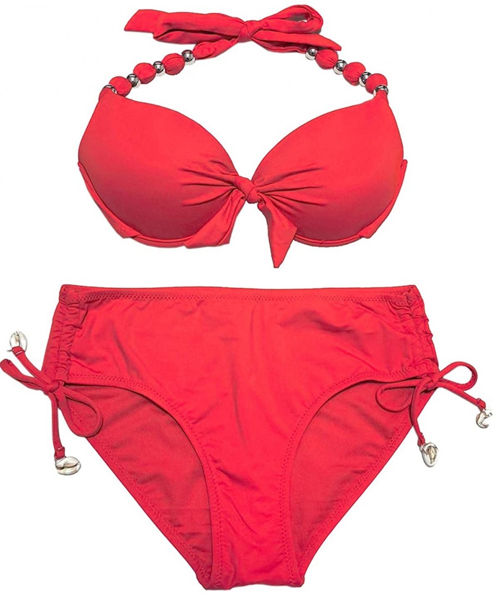 Sets Womens Removable Padded Push Up Bikini Set Tie Side Swimsuit Swimwear - Red 5 - C7196II3GHY