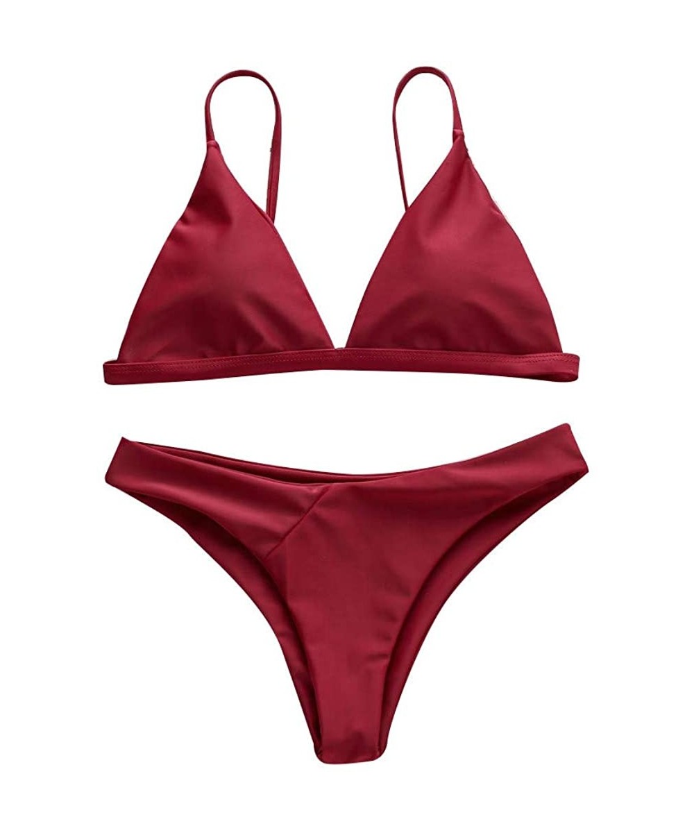 Sets Women Solid Bikini Push-Up Pad Swimwear Bathing Beachwear Set Swimsuits Under 10 Dollars for Teens - Red - CH18OSRCC93