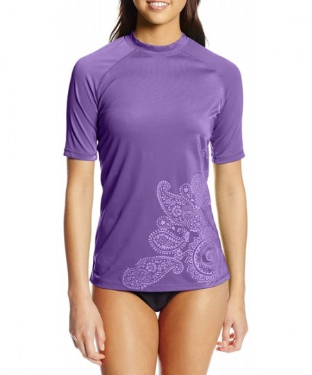 Rash Guards Women's Breeze UPF 50+ Short Sleeved Active Rashguard & Workout Top - Lanai Purple - CJ11HLDBC4T