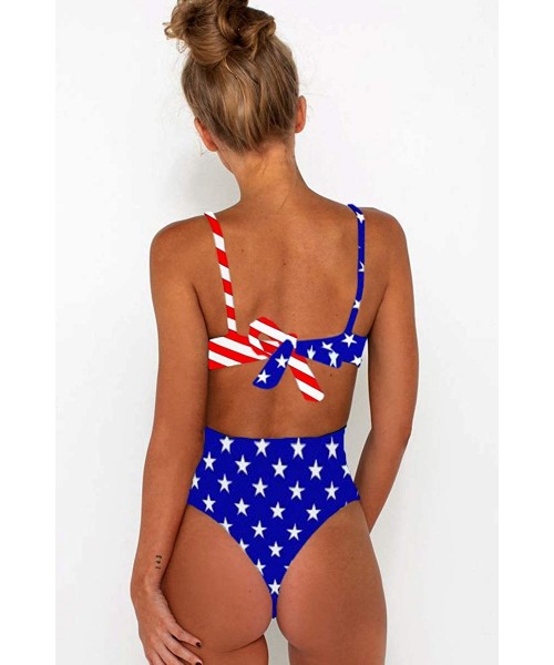 Sets Women's Sexy Criss Cross High Waisted Cut Out One Piece Monokini Swimsuit - American Flag - C318RSZXCEW