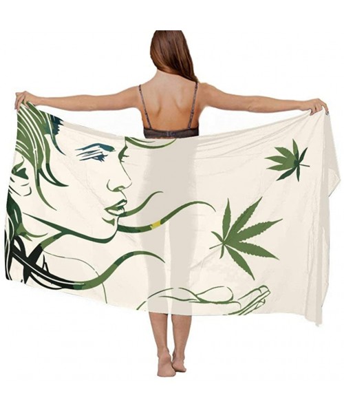 Cover-Ups Women's Swimwear Cover Ups Summer Vacation Beach Sarong Soft Shawl Wrap African American Girl Marijuana Weed Art - ...