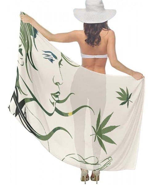 Cover-Ups Women's Swimwear Cover Ups Summer Vacation Beach Sarong Soft Shawl Wrap African American Girl Marijuana Weed Art - ...