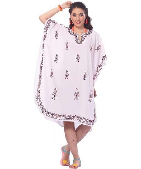 Cover-Ups Women's Midi Caftan Dress Tops Beach Swimwear Cover Ups Embroidery A - Ghost White_k692 - C011OZYVPY9