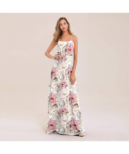 Cover-Ups 2 Piece Dresses for Women Party Night Sexy V Neck Boho Floral Printed Sleeveless Spaghetti Straps Maxi Dress 08 Bei...