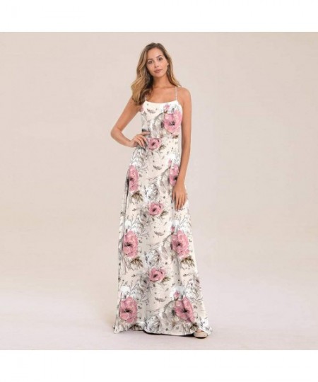 Cover-Ups 2 Piece Dresses for Women Party Night Sexy V Neck Boho Floral Printed Sleeveless Spaghetti Straps Maxi Dress 08 Bei...