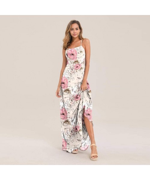 Cover-Ups 2 Piece Dresses for Women Party Night Sexy V Neck Boho Floral Printed Sleeveless Spaghetti Straps Maxi Dress 08 Bei...