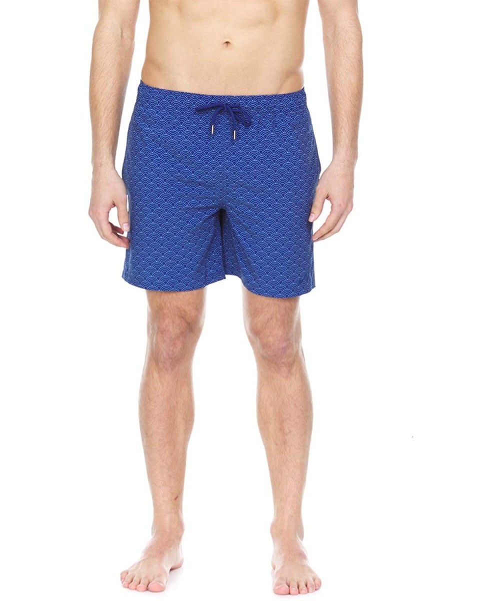 Trunks Mens Swim Trunks Stretch Bathing Suits Quick Dry Silky Mesh Liner - Navy Waves - CW196X62TDQ