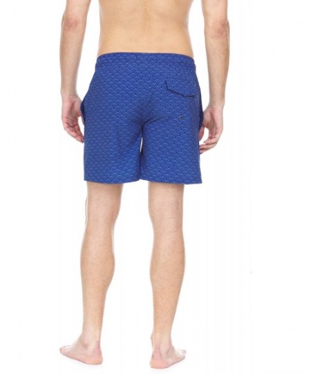 Trunks Mens Swim Trunks Stretch Bathing Suits Quick Dry Silky Mesh Liner - Navy Waves - CW196X62TDQ