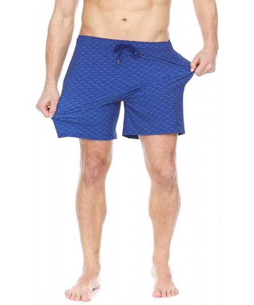 Trunks Mens Swim Trunks Stretch Bathing Suits Quick Dry Silky Mesh Liner - Navy Waves - CW196X62TDQ