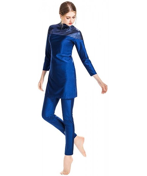 Tankinis Womens Modest Muslim Islamic Swimsuit Gradient Burkini with Swimsuit SPF 50+ - Blue - CF18STS3MX3