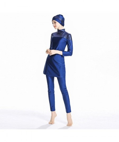 Tankinis Womens Modest Muslim Islamic Swimsuit Gradient Burkini with Swimsuit SPF 50+ - Blue - CF18STS3MX3