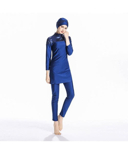 Tankinis Womens Modest Muslim Islamic Swimsuit Gradient Burkini with Swimsuit SPF 50+ - Blue - CF18STS3MX3