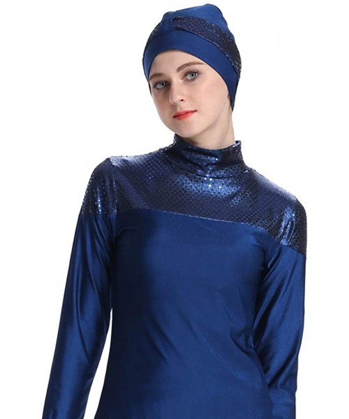 Tankinis Womens Modest Muslim Islamic Swimsuit Gradient Burkini with Swimsuit SPF 50+ - Blue - CF18STS3MX3