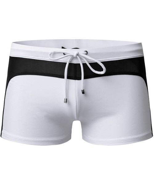 Briefs Men's Swim Briefs Boxer Trunks Beach Square Leg Swimsuit Board Shorts Swimwear Quick Dry - 1white Black - C0180ATH73L