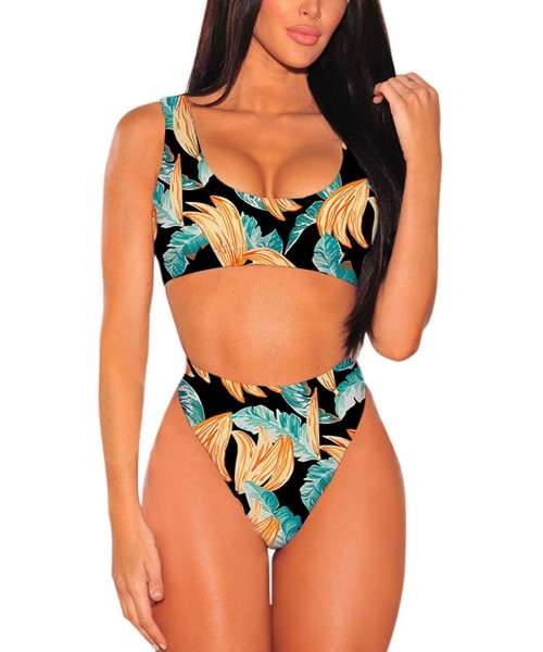 One-Pieces Women's Crop Top High Waisted Cheeky Bikini Set Two Piece Swimsuits - 03 - Turquoise - C418O7HTO94