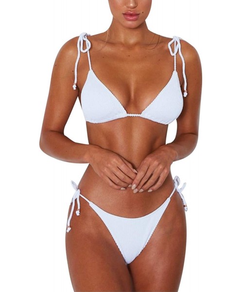 Sets Womens Triangle Bikini Swimsuit Low Rise Bandage Two Piece Bathing Set - White - CZ18S4GTWEC