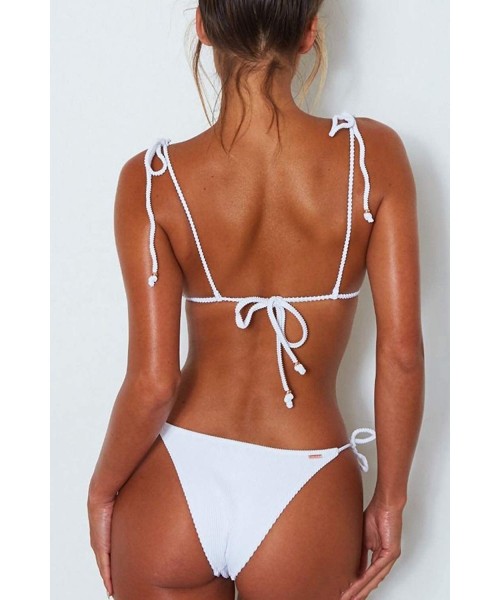 Sets Womens Triangle Bikini Swimsuit Low Rise Bandage Two Piece Bathing Set - White - CZ18S4GTWEC