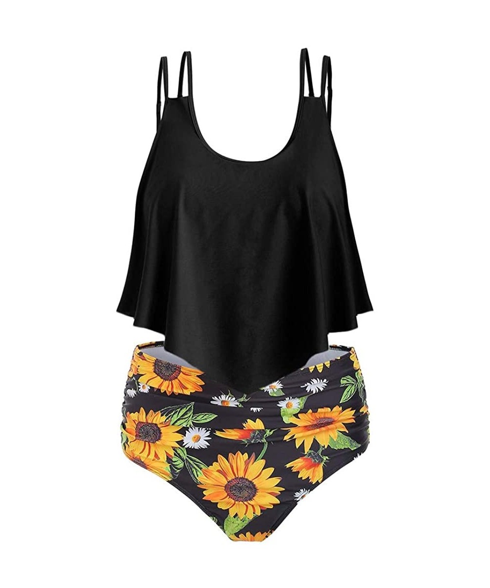 Sets Women's Sunflower Swimsuit Two Piece Bathing Suits Ruffled Flounce Top with High Waisted Bottom Bikini Sets Swimwear - Z...