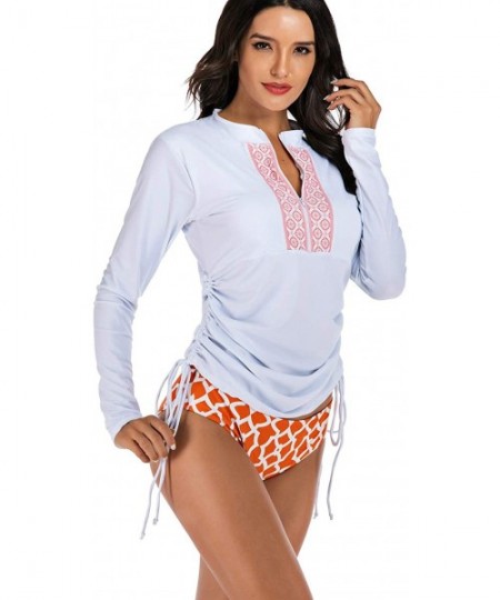 Rash Guards Women's Long/Short Sleeve Half-Zip Sun Protection Rashguard Side Adjustable Swim Shirt - 7744 White - CW196O3UNIN