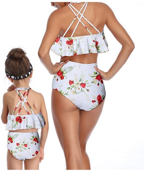 Sets Women Kids Retro Flounce High Waisted Bikini Halter Neck Two Piece Swimsuit - Red-adult-xl - CV18Q75O233