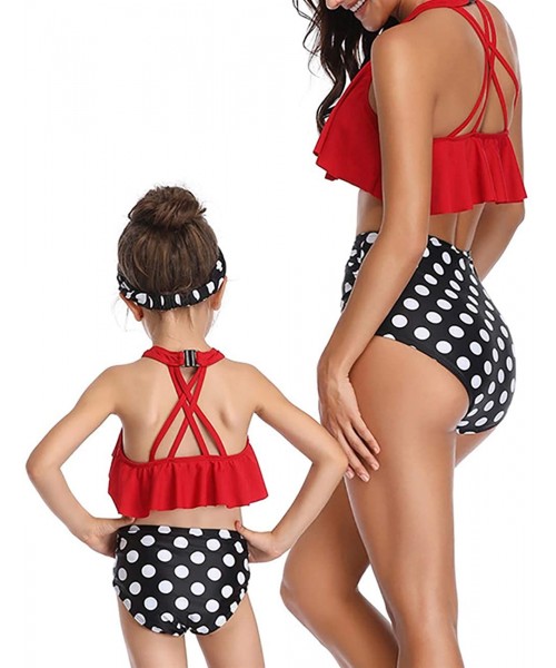 Sets Women Kids Retro Flounce High Waisted Bikini Halter Neck Two Piece Swimsuit - Red-adult-xl - CV18Q75O233