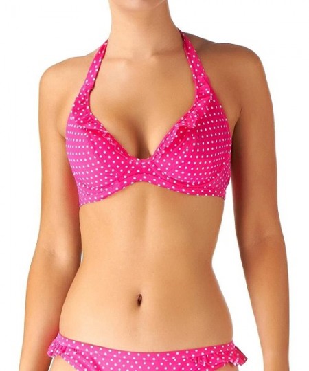 Tops Pier Ruffled Underwire Halter Bikini Top Style 3019 - Pink - C81167SP2YZ