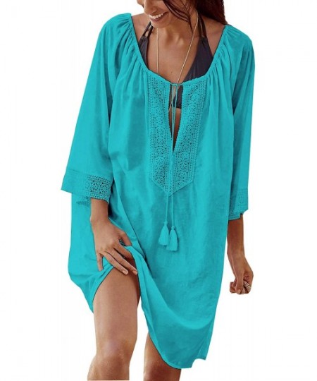 Cover-Ups Womens Loose Cover up Beach Swimsuit Beach Bikini Coverups OneSize - Light Blue - CI18NGYR6AT