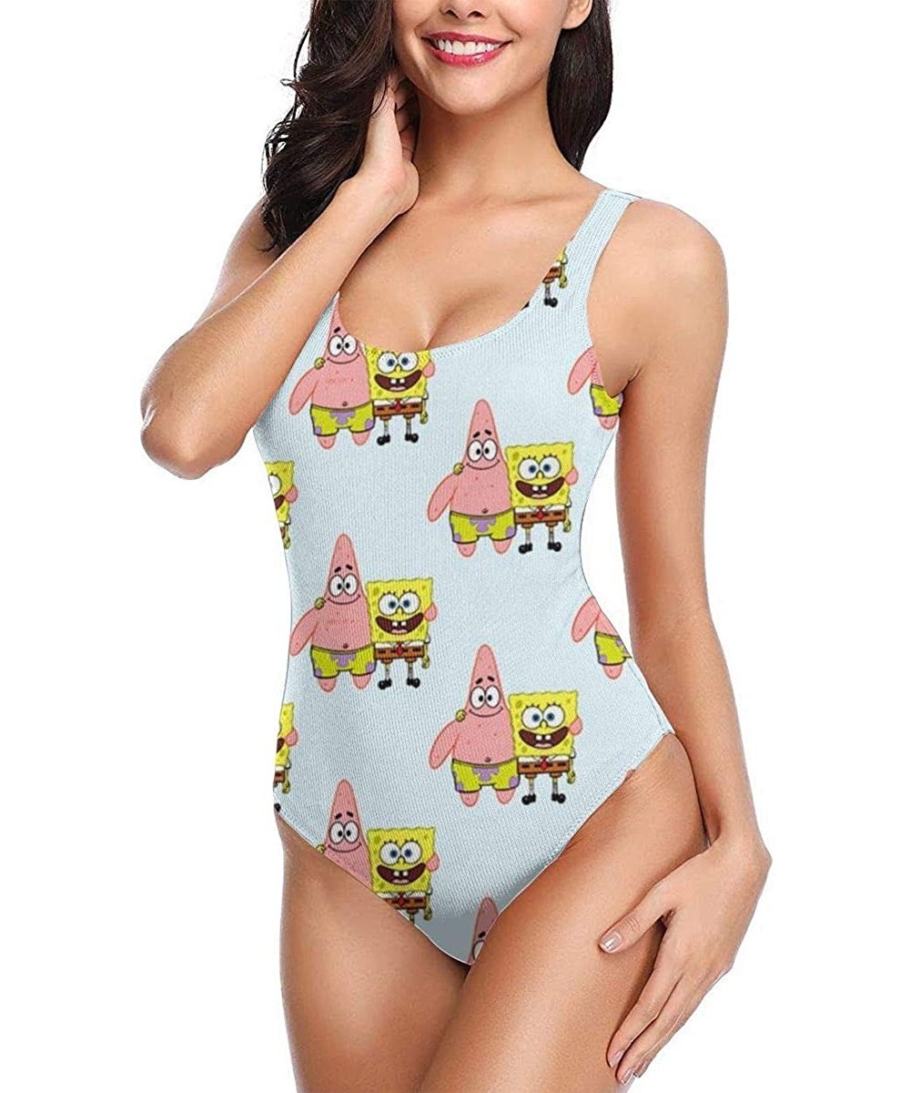 One-Pieces Spongebob SquarePant One Piece Swimsuit Women's Beach U Neck Swimwear Low Back Print Sexy Suits-M White - C01900SIZ86