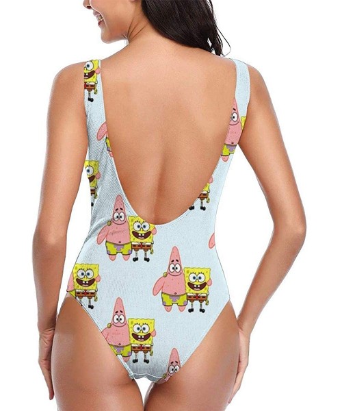 One-Pieces Spongebob SquarePant One Piece Swimsuit Women's Beach U Neck Swimwear Low Back Print Sexy Suits-M White - C01900SIZ86