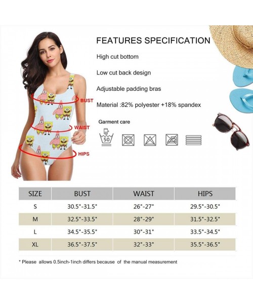 One-Pieces Spongebob SquarePant One Piece Swimsuit Women's Beach U Neck Swimwear Low Back Print Sexy Suits-M White - C01900SIZ86