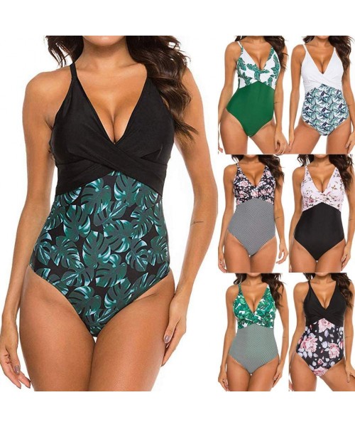 One-Pieces Swimsuits for Women One Piece Tummy Control-Twist Front Swimsuit High Neck Plunge Leaf Ruched Monokini Swimwear - ...