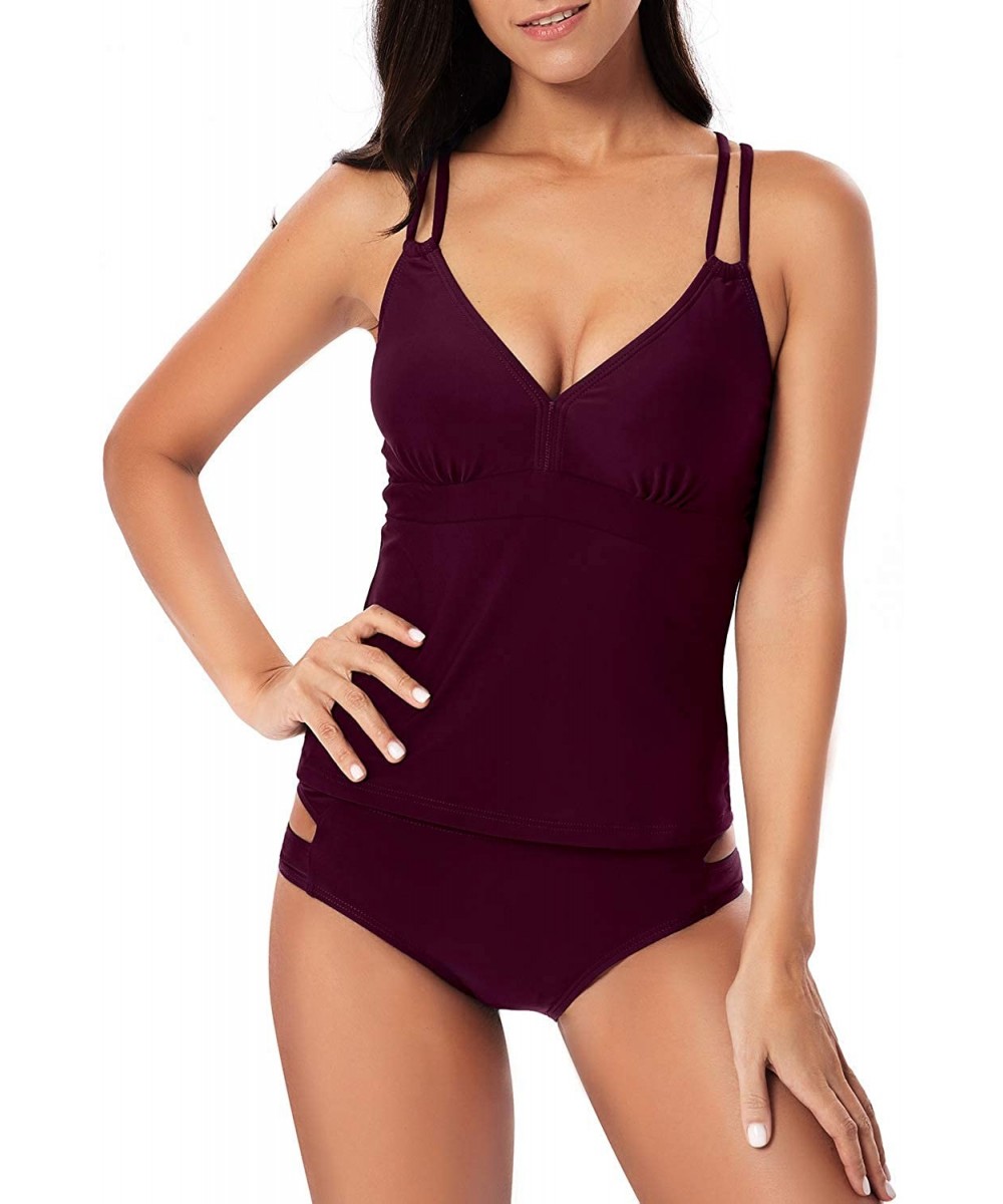 Racing V Neck Tankini Swimsuits for Women Criss Cross Back Two Piece Swimwear Plus Size Tummy Control Bathing Suits Purple - ...