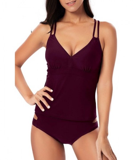 Racing V Neck Tankini Swimsuits for Women Criss Cross Back Two Piece Swimwear Plus Size Tummy Control Bathing Suits Purple - ...