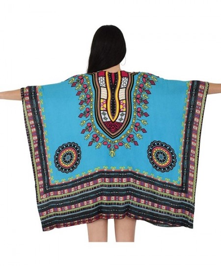 Cover-Ups Ladies Kimono Dashiki Print Beach Cardigan Cover-Up - Blue - CF18R4W6QIY