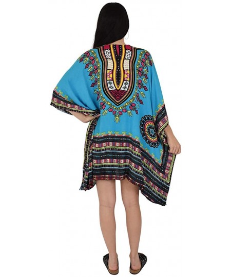 Cover-Ups Ladies Kimono Dashiki Print Beach Cardigan Cover-Up - Blue - CF18R4W6QIY