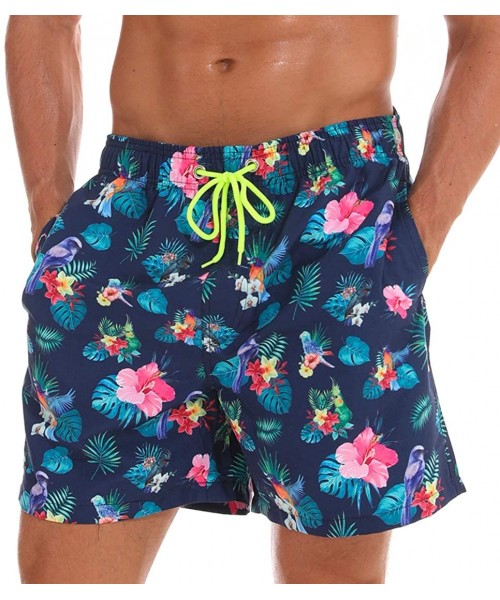 Board Shorts Fashion Short Men's Swim Trunks Boardshorts Quick Dry Beach Wear Shorts with Mesh Lining - Parrot - C018QQN0GDE