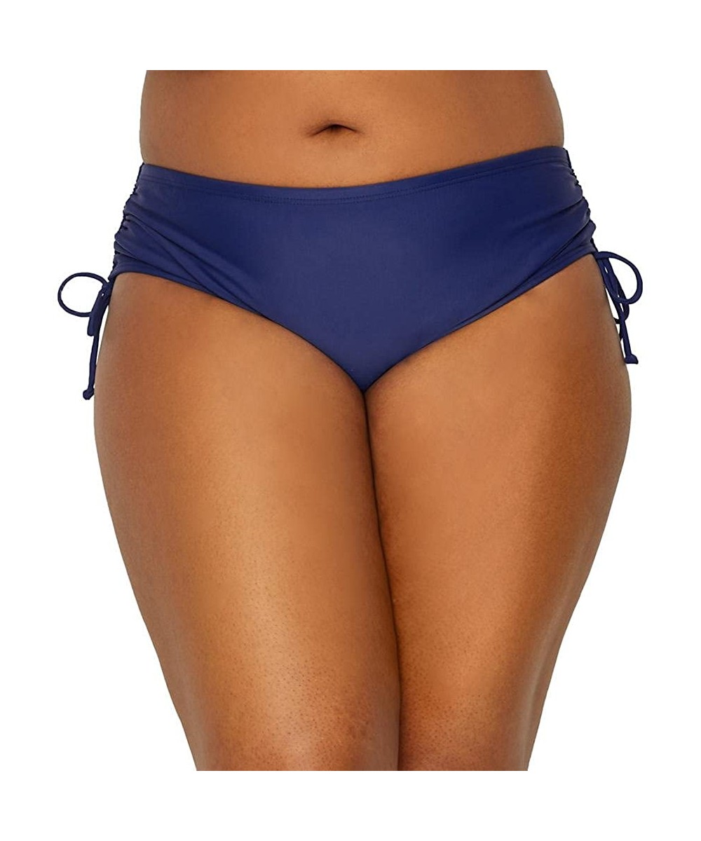 Sets Women's Plus Size High Waist Side Tie Hipster Bikini Swimsuit Bottom - Navy - CV185Q0MYEN