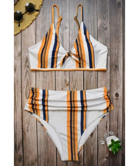 Sets Women Tie Knot Bikini Set High Waisted Adjustable Straps Beach Bathing Suit - White - CI1986WWAA4