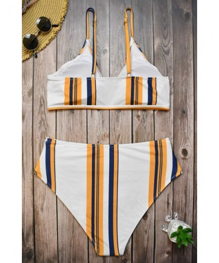 Sets Women Tie Knot Bikini Set High Waisted Adjustable Straps Beach Bathing Suit - White - CI1986WWAA4