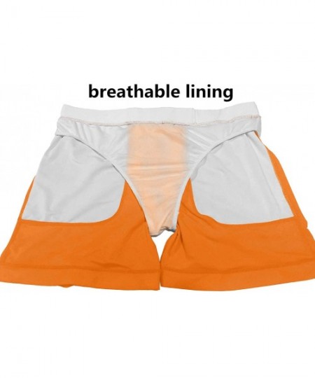 Board Shorts Men's Swimwear Swimsuits Solid Basic Long Swim Boxer Trunks Board Shorts with Pockets - Orange - C018Y2QDWQ2